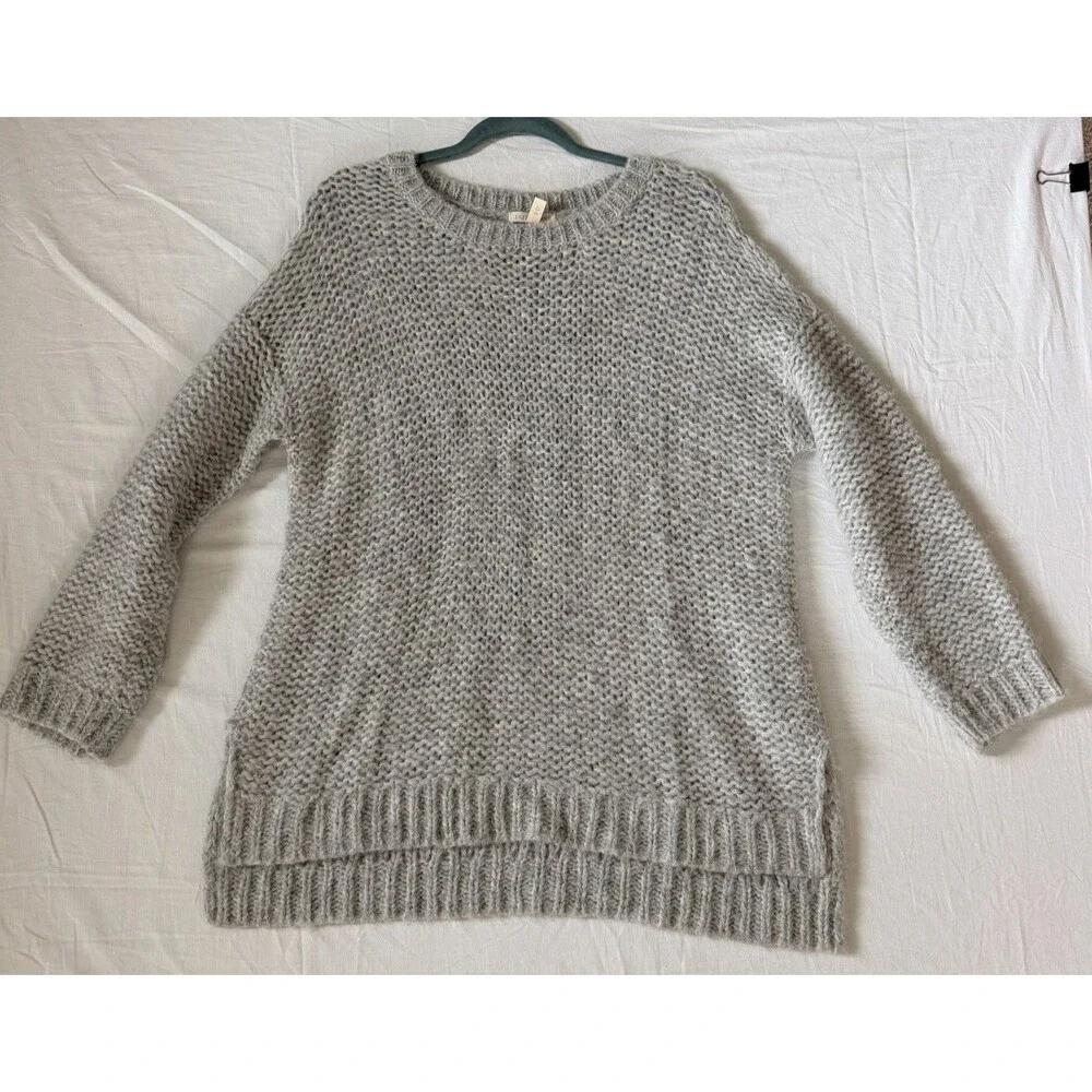 Eileen Fisher Alpaca Sweater M Gray Chunky Knit Peru Boxy Cozy Minimalist Luxury